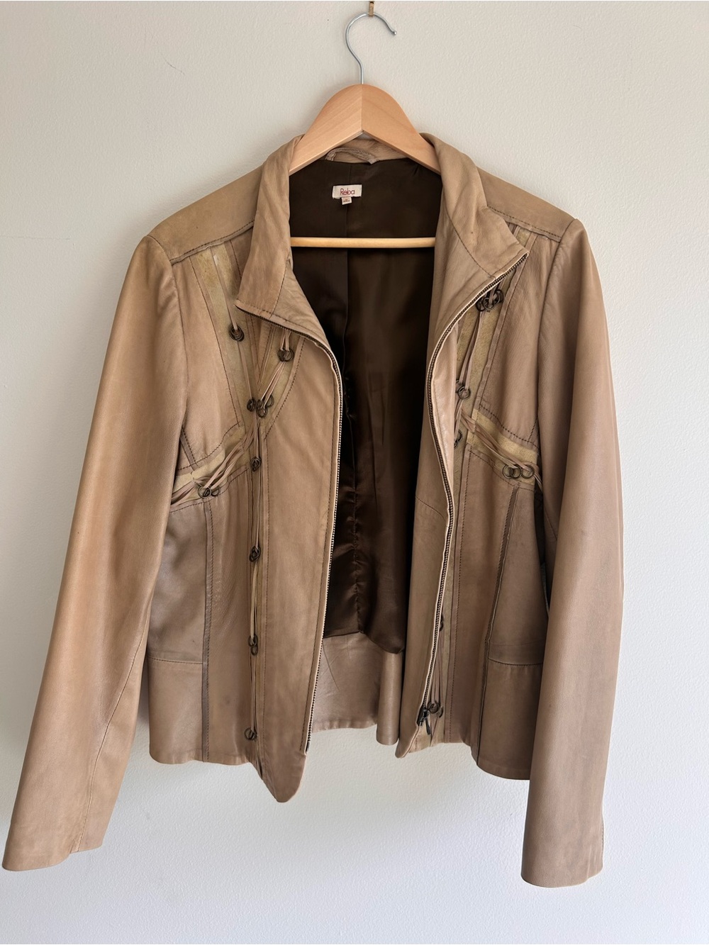 Reba Taupe Leather Zip-Front Jacket